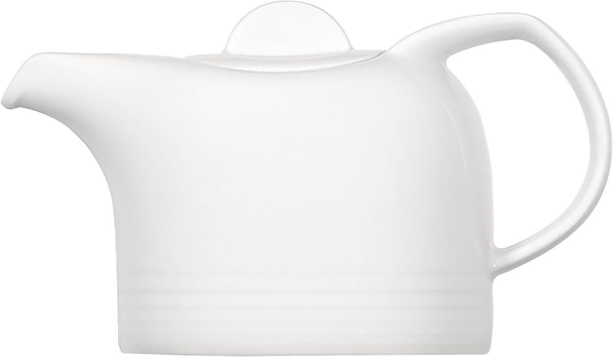 Weiße Teekanne mit Henkel.