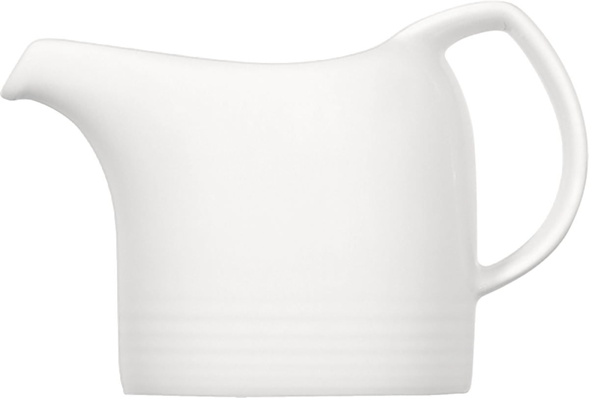 Weißer Porzellan-Milchkännchen seitlich.