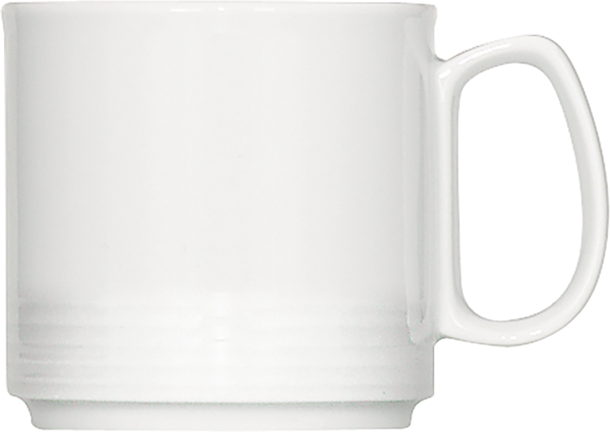 Weiße Tasse mit Henkel.
