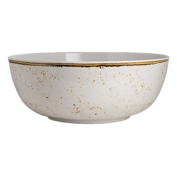 Weiße Schüssel mit goldenen Sprenkeln.