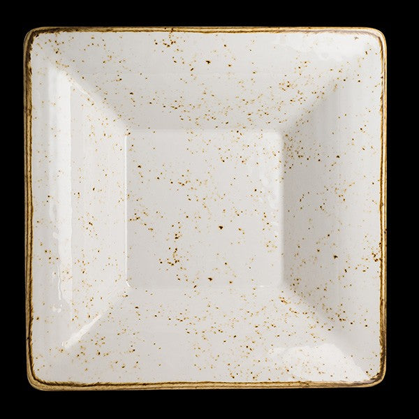 Quadratischer, gesprenkelter Teller, obenansicht.