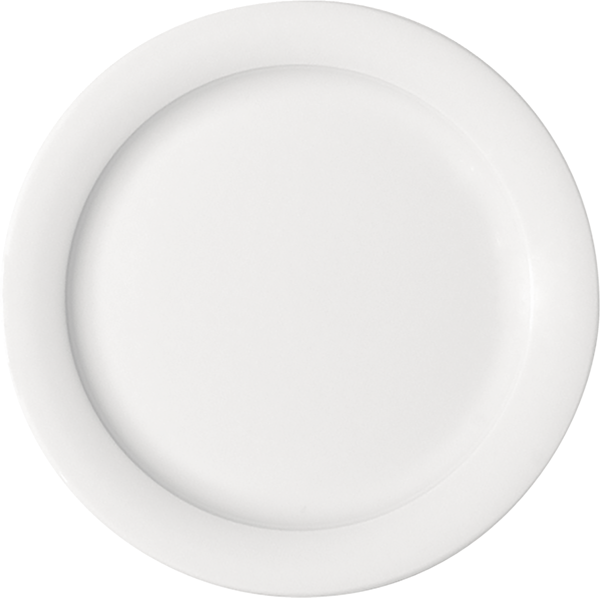 Weiße, flache Porzellanschale, seitlich.
