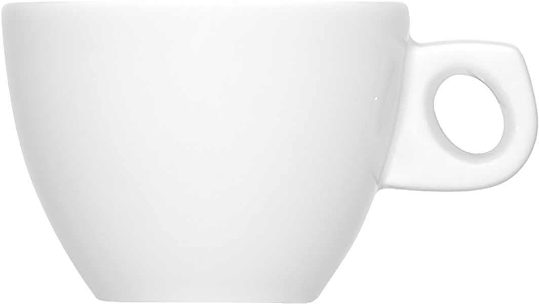 Weiße Tasse mit Henkel.