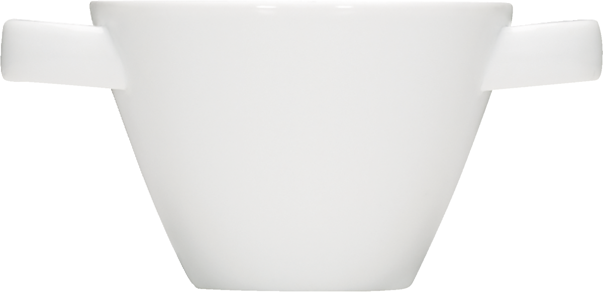 Weiße Schüssel mit Henkeln.