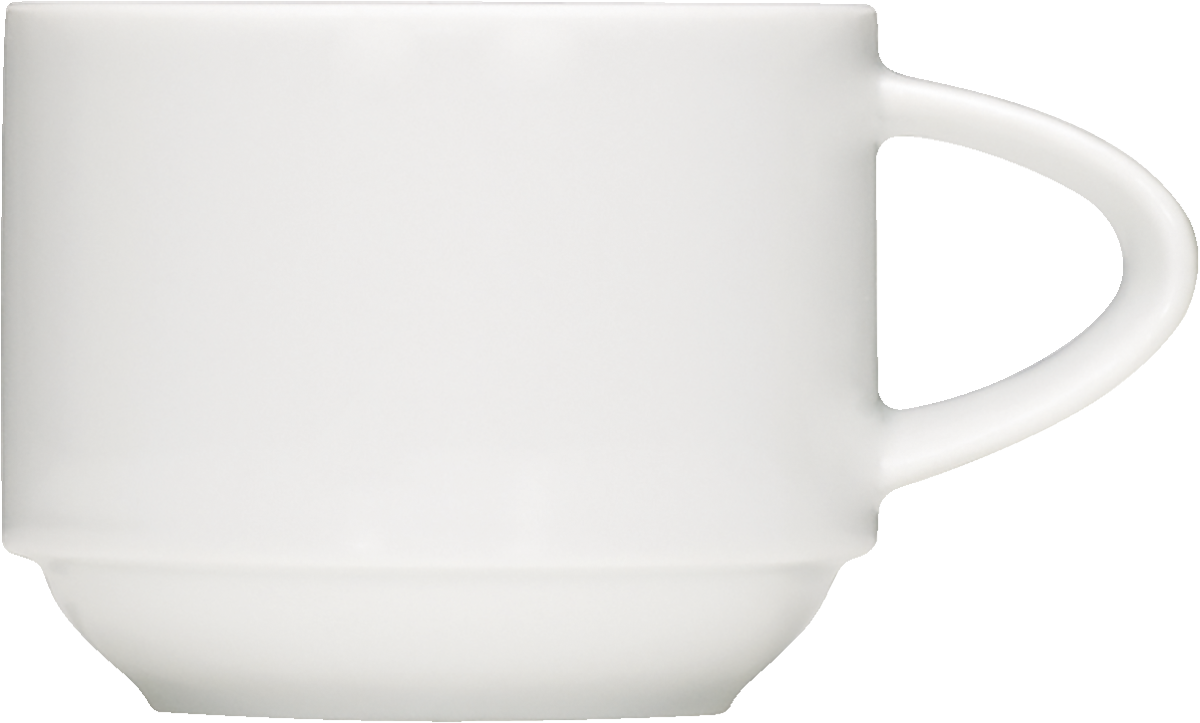 Weiße Tasse mit Henkel.