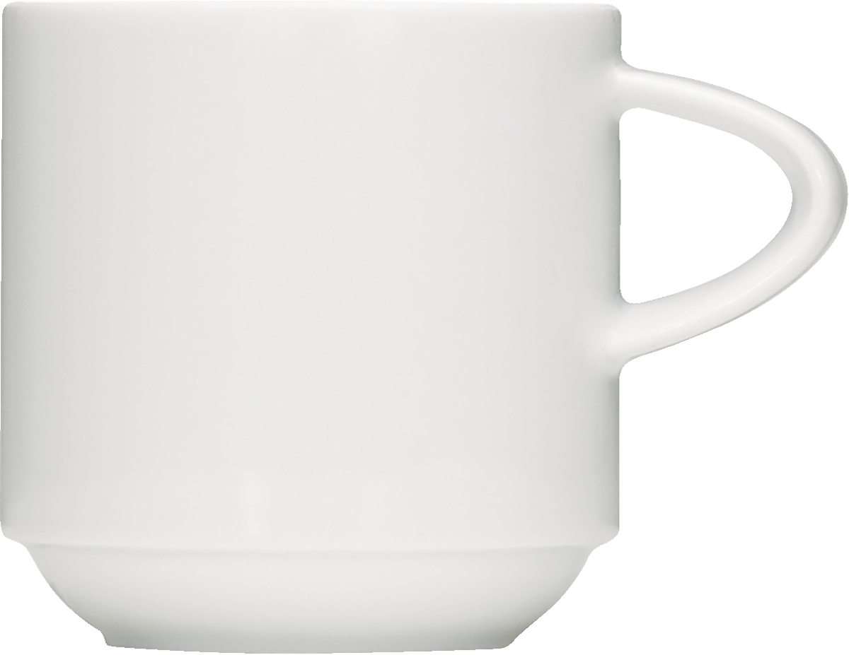 Weiße Tasse mit Henkel.