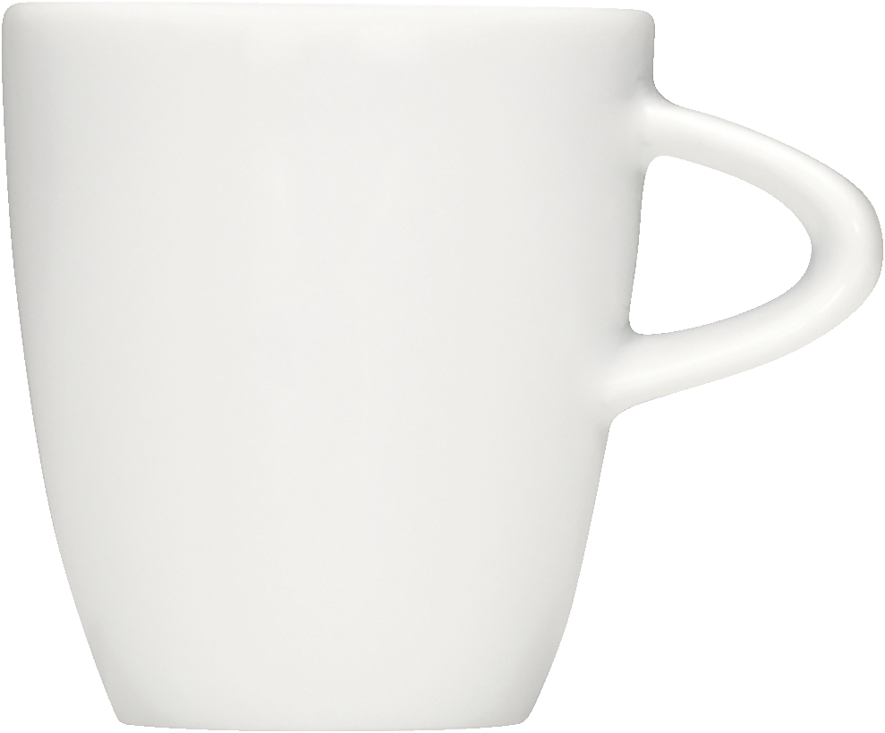 Weiße Tasse mit Henkel.