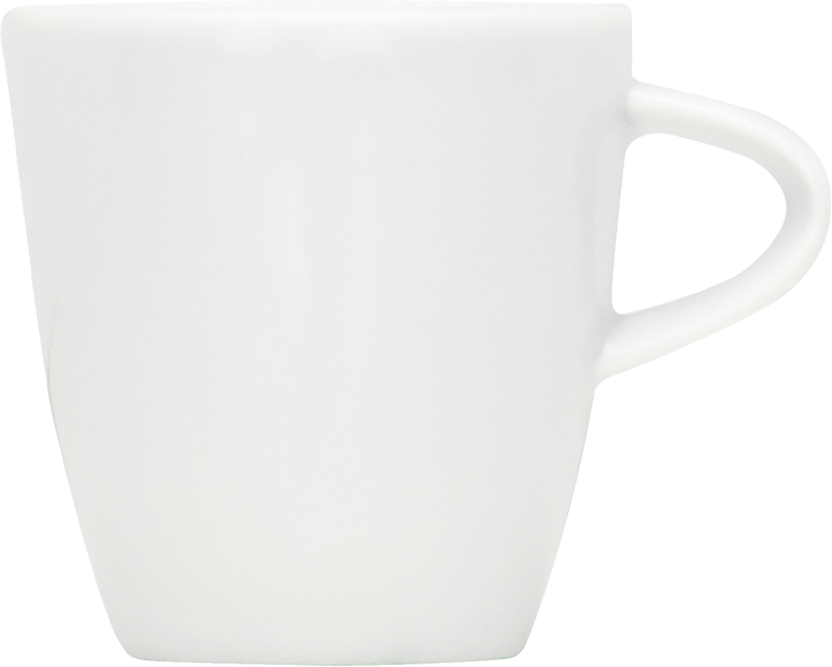 Weiße Tasse mit Henkel.