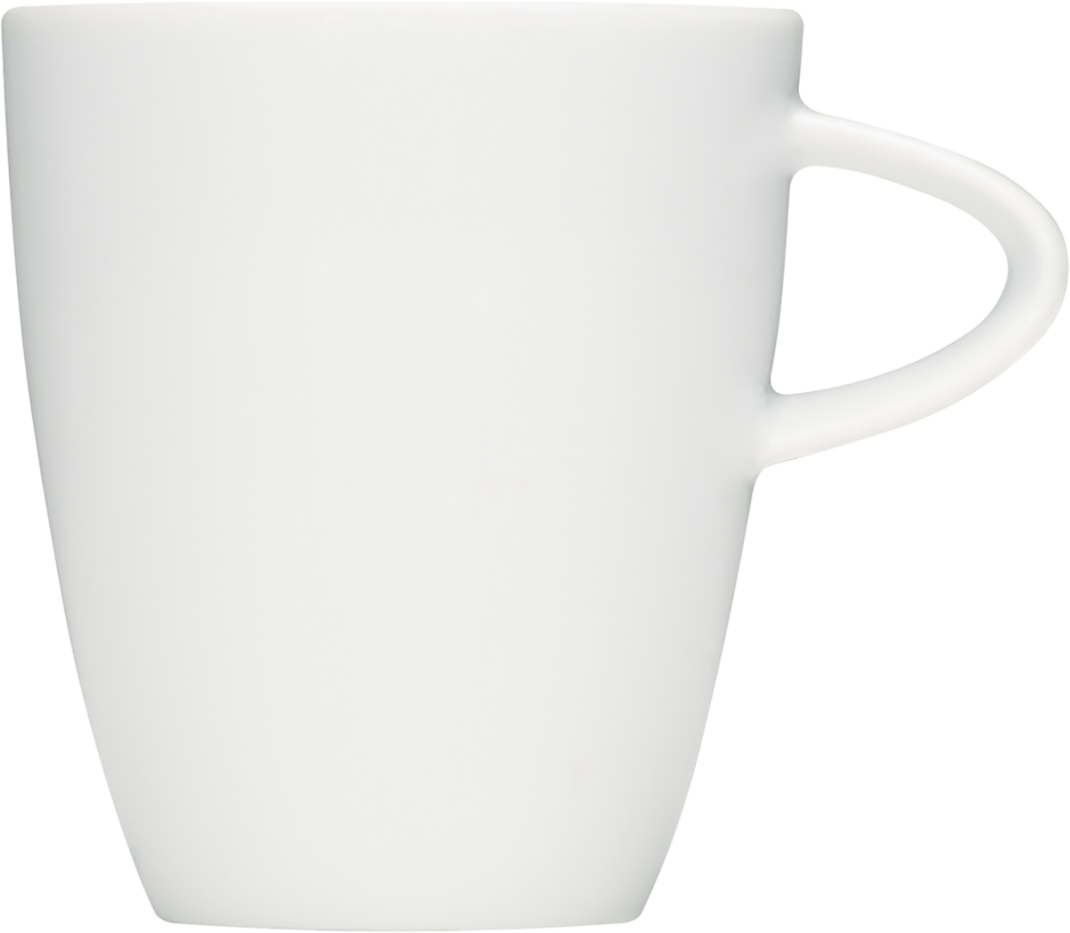 Weiße Tasse mit Henkel.