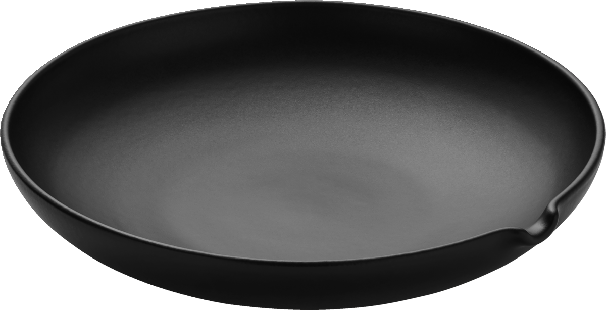 Schwarze Schale mit Ausguss.