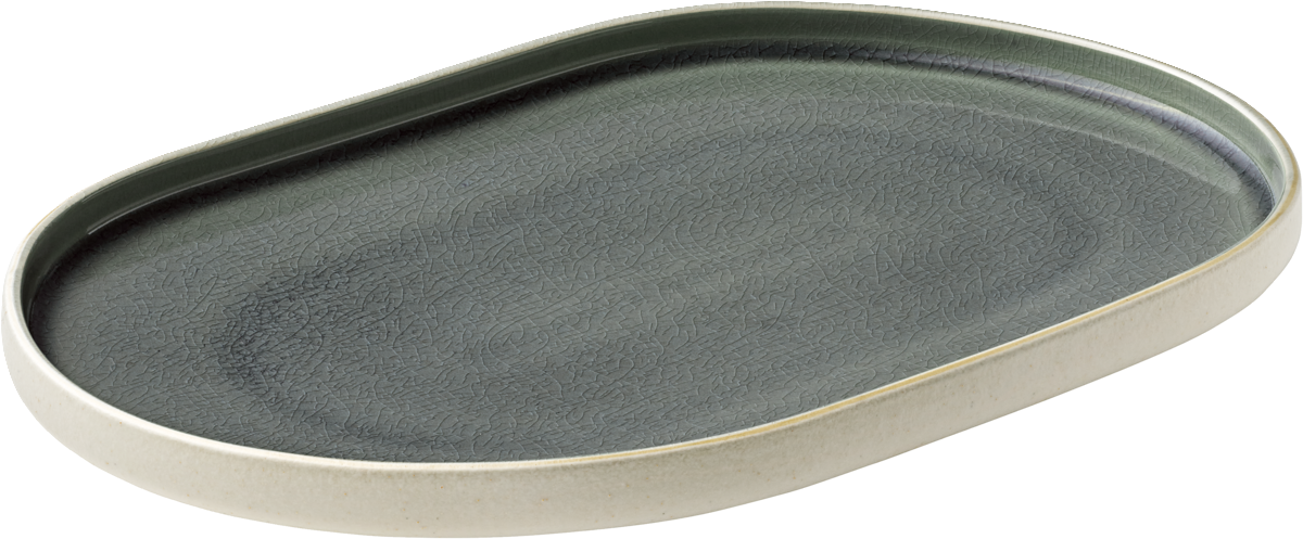 Ovaler grauer Teller, 30 cm.