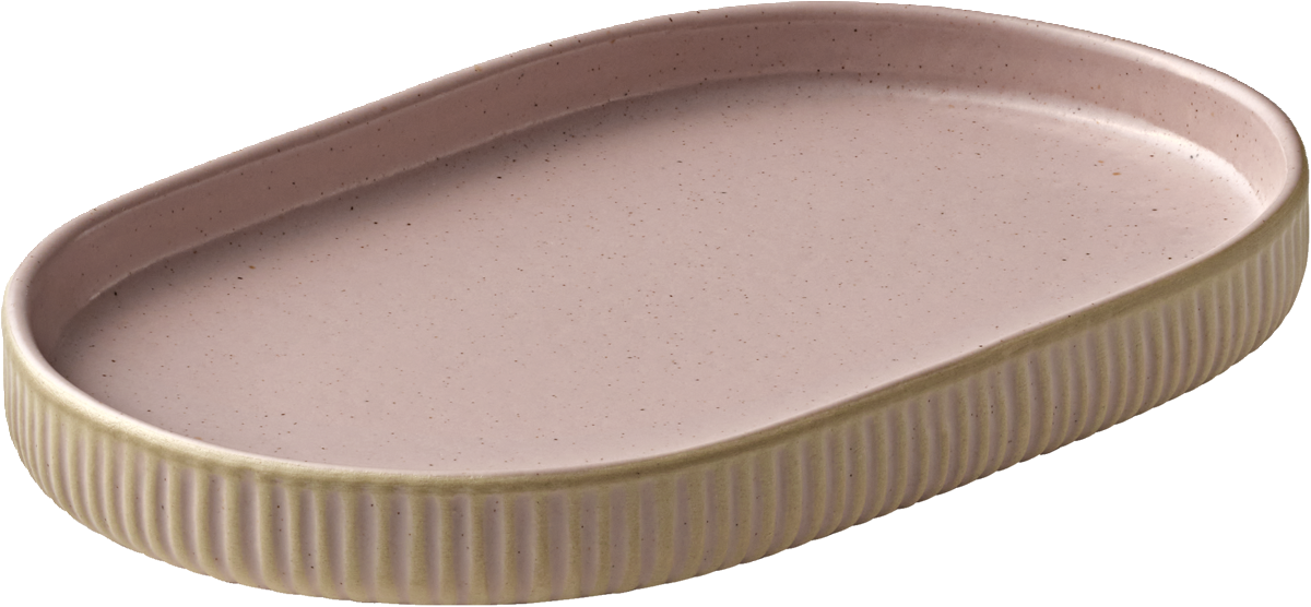 Ovale rosa Platte mit Relief.