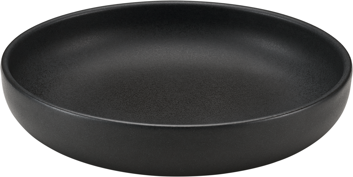 Schwarze Schale aus Keramik.