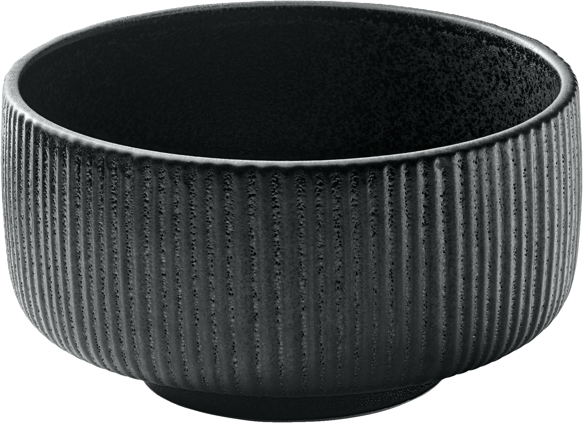 Schwarze Ramen-Schüssel mit Relief.