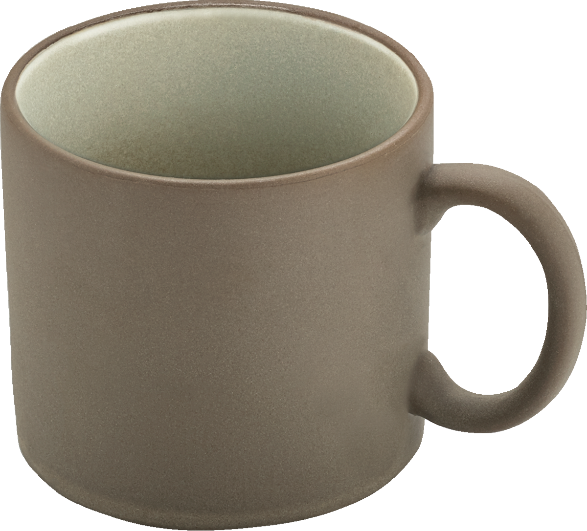 Braune Tasse mit Henkel.