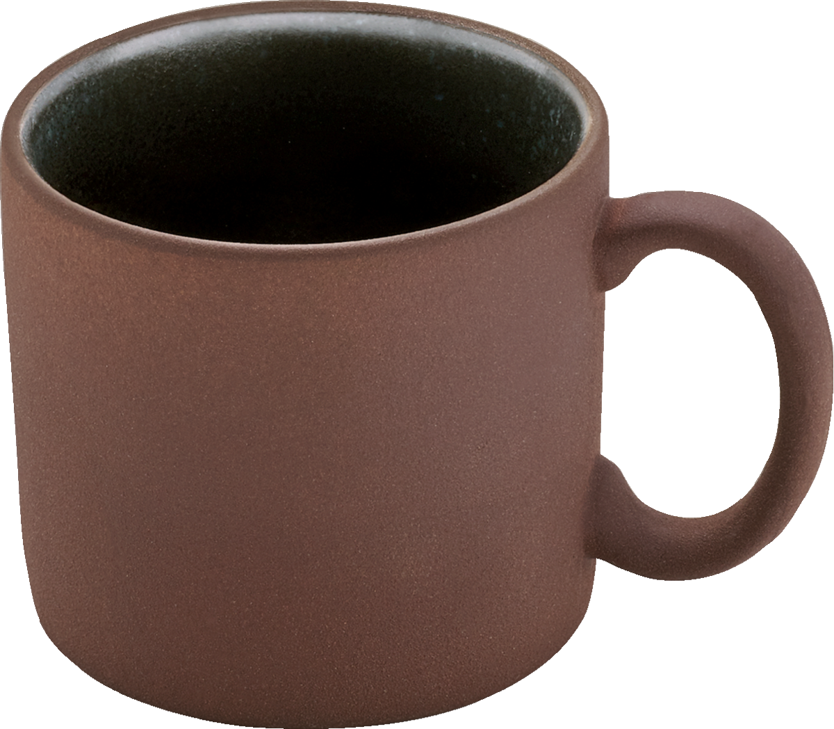 Braune Tasse mit Henkel.