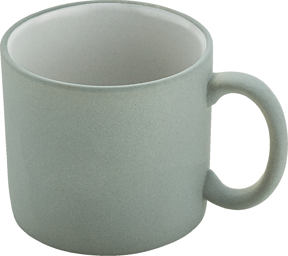 Graue Tasse mit Henkel.