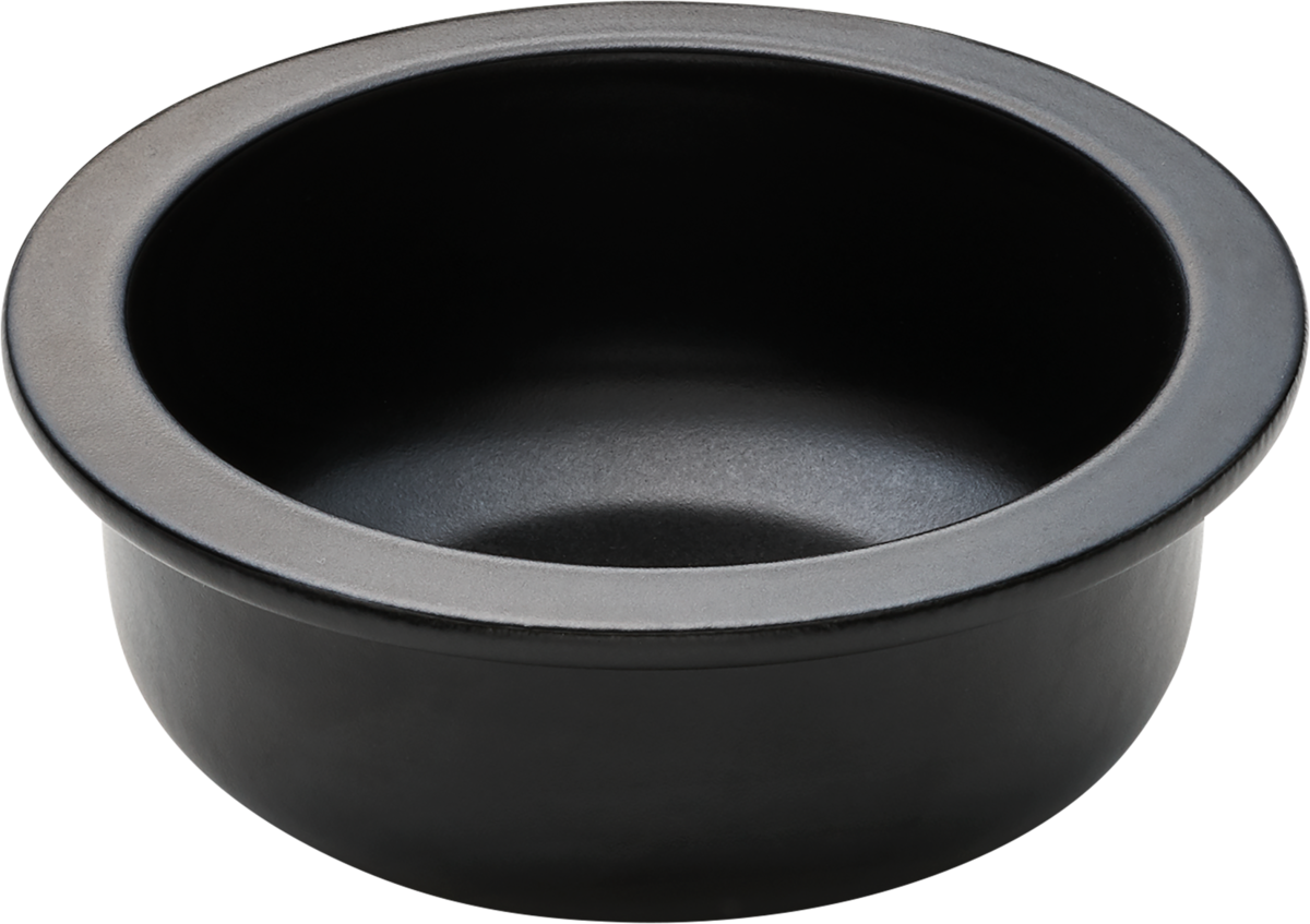 Schwarze Schüssel aus Keramik.