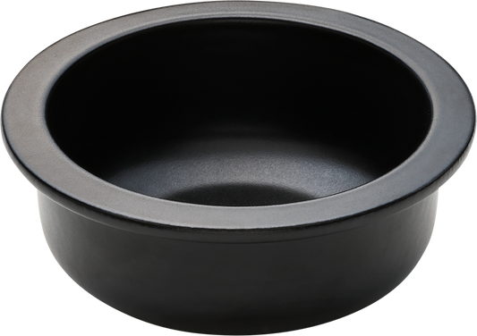 Schwarze Schüssel aus Keramik.