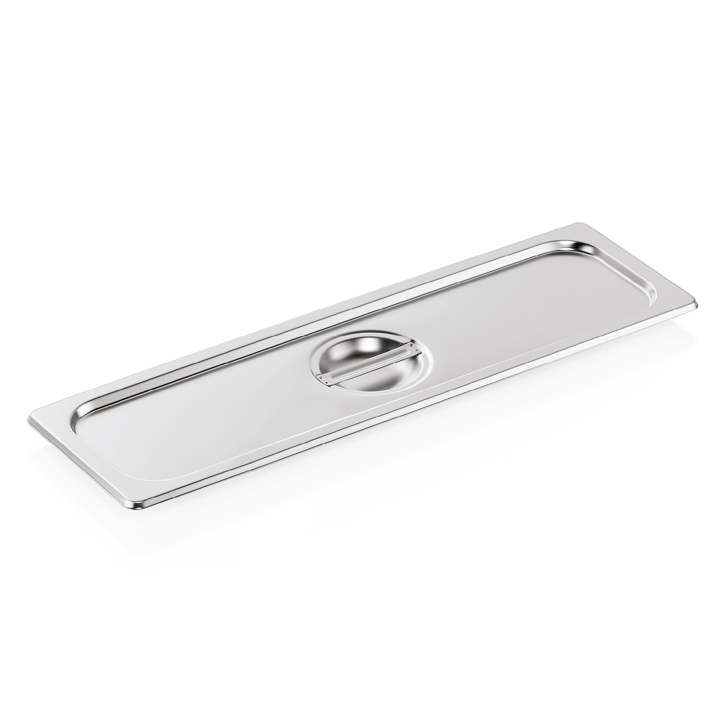 Edelstahl-Gastronorm-Behälterdeckel mit Griff.