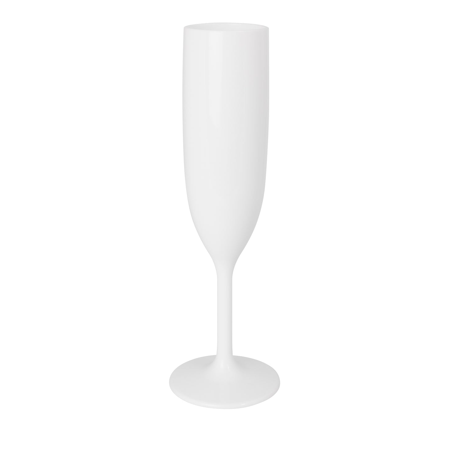 Weißes Sektglas auf weißem Hintergrund.