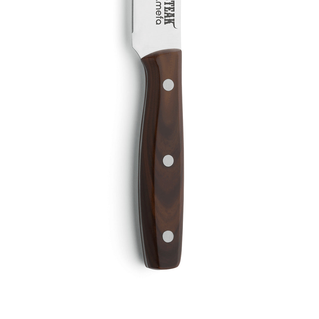 Griff eines Küchenmessers mit Holzoptik.