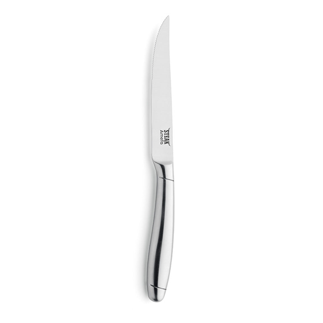 Silbernes Steakmesser mit gezackter Klinge.