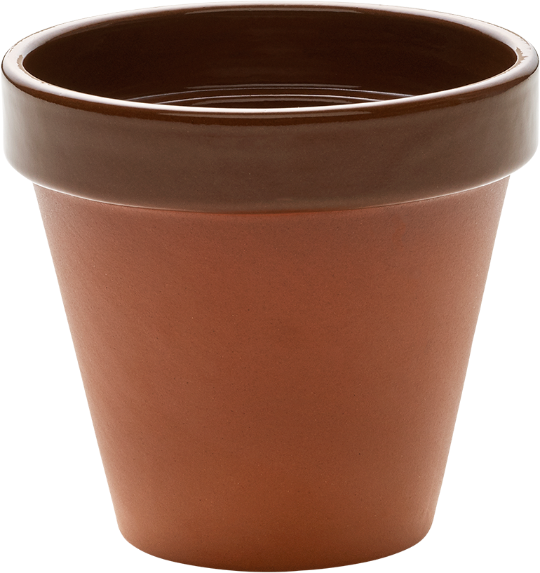 Brauner Blumentopf aus Keramik.