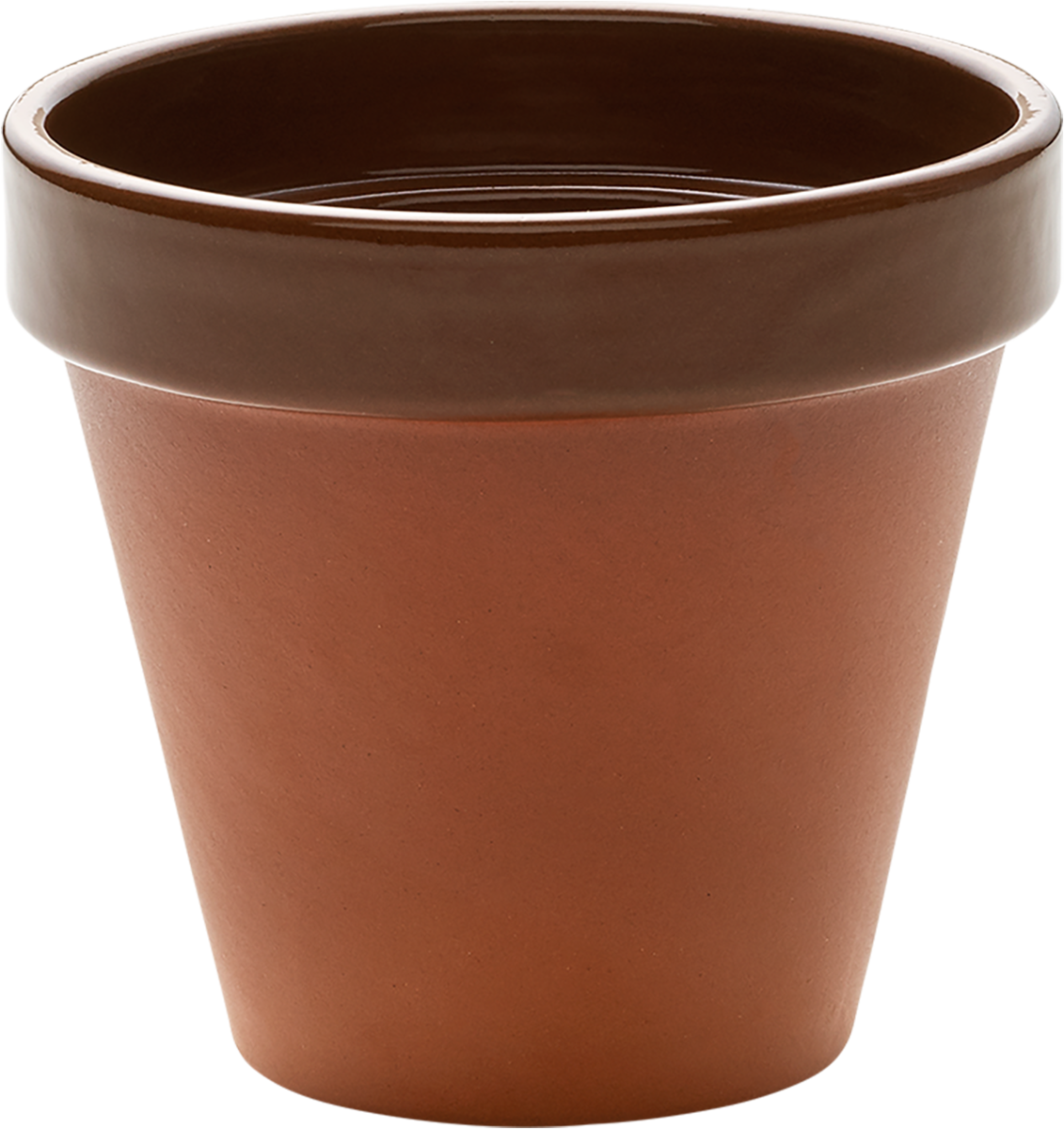 Brauner Blumentopf aus Keramik.