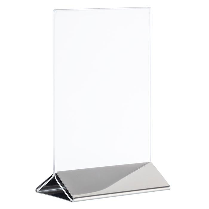 Tischaufsteller mit Metallfuß, transparent.