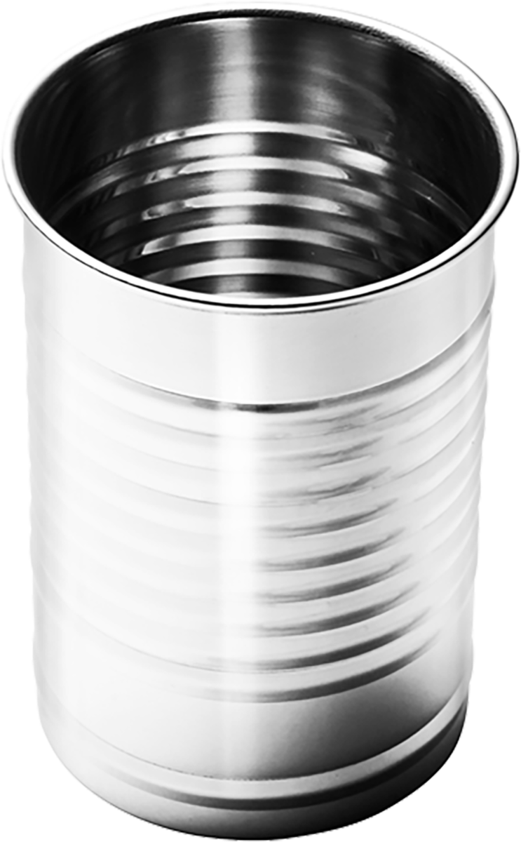 Metallbecher mit geriffelter Oberfläche.