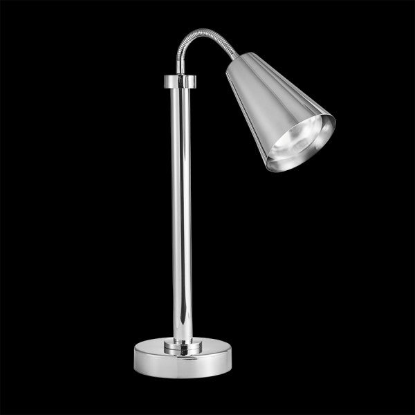 Silberne Lampe auf schwarzem Hintergrund.
