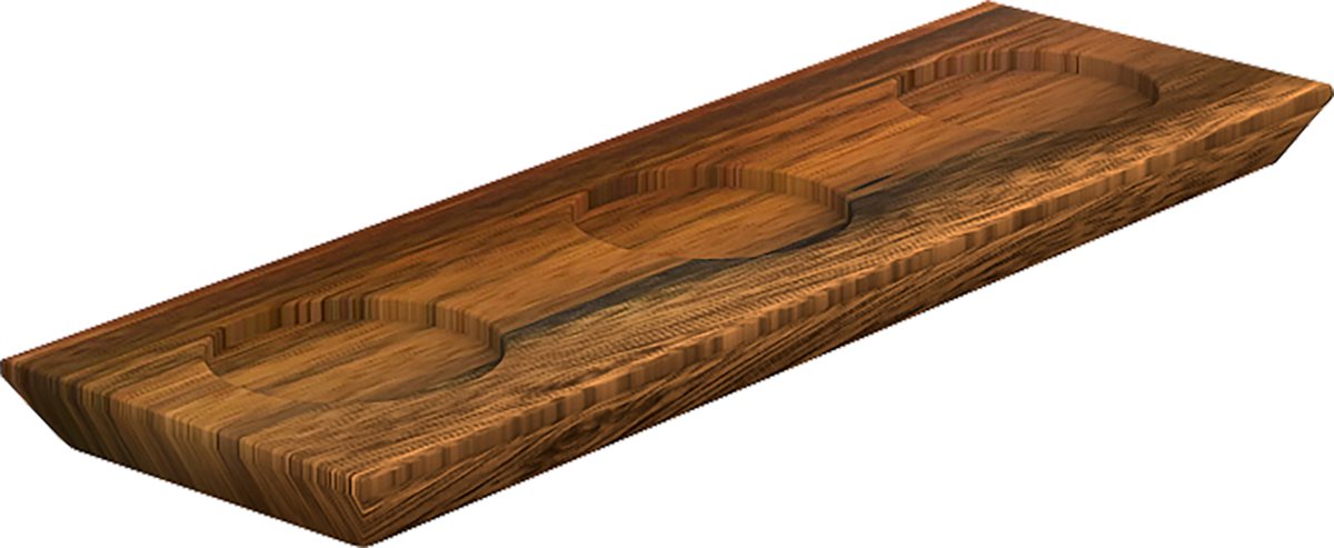Holztablett mit drei Vertiefungen.