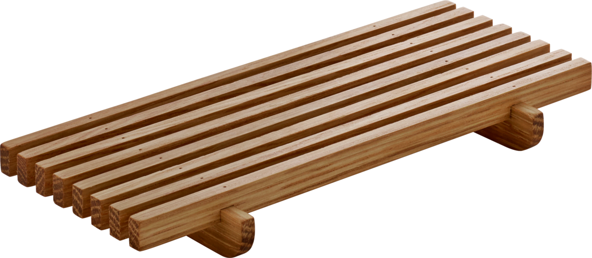 Holztablett mit Rillenstruktur.