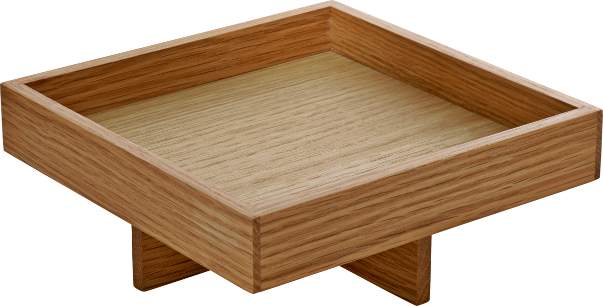 Holztablett mit erhöhtem Rand.