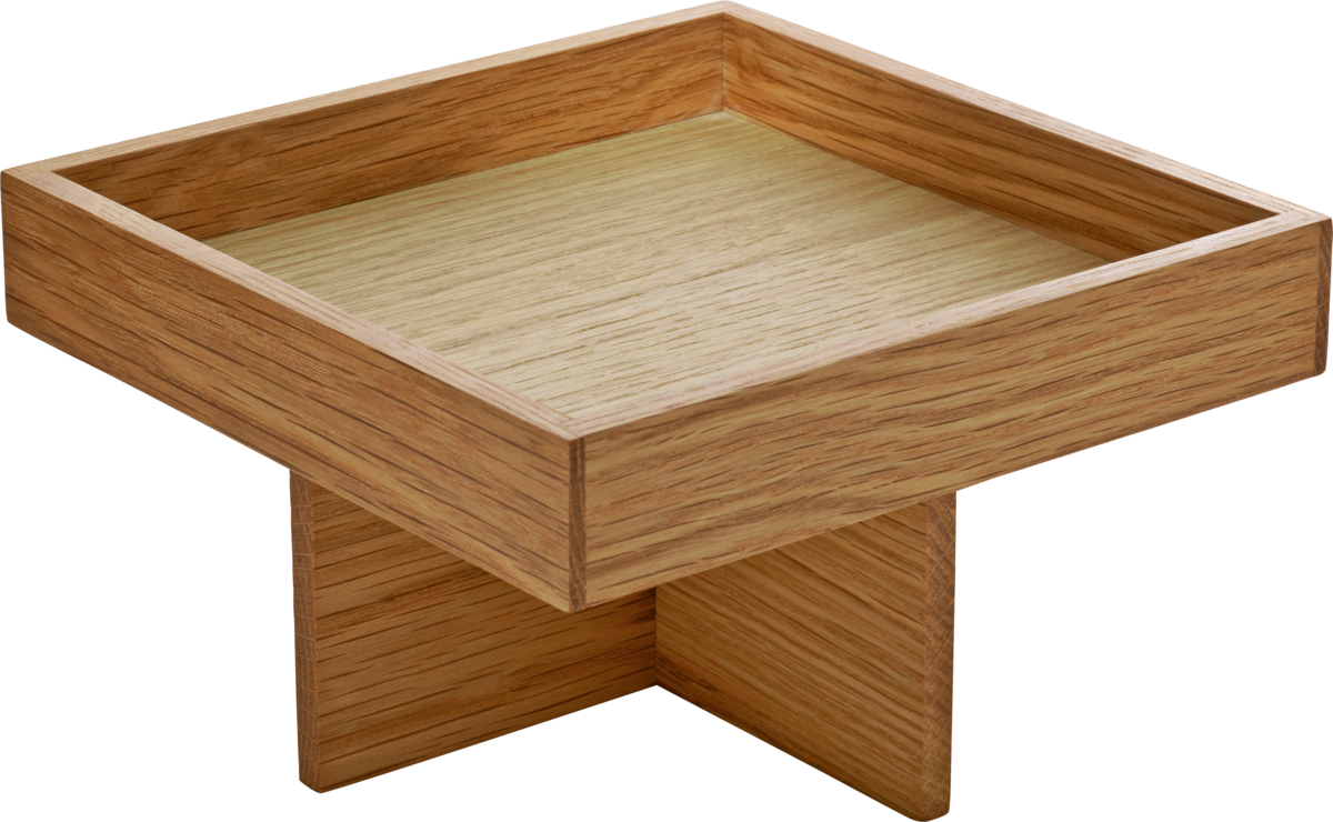 Holztablett mit erhöhtem Rand.