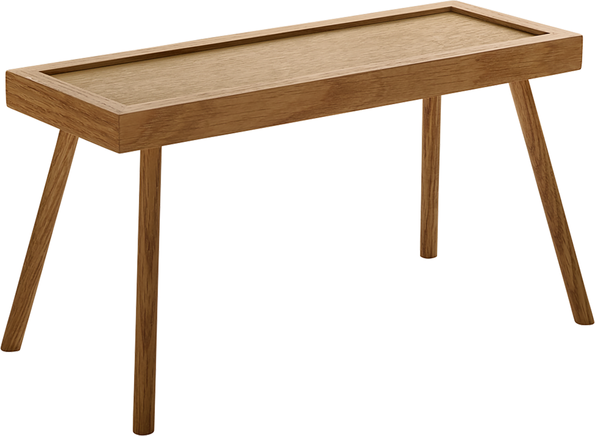 Holztisch mit erhöhtem Rand.