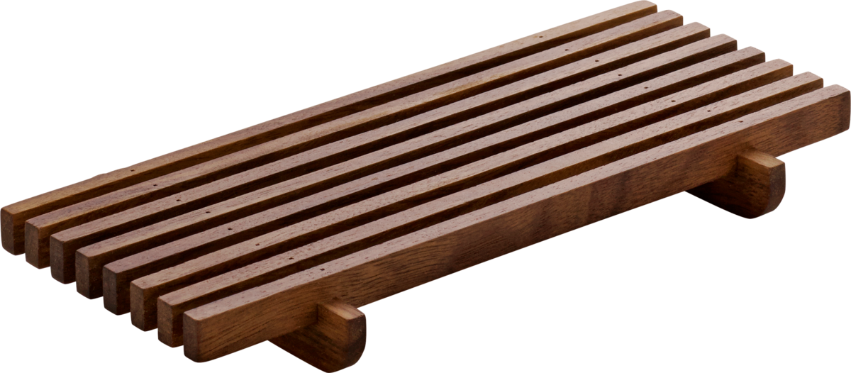 Holztablett mit Rillen, rechteckig.