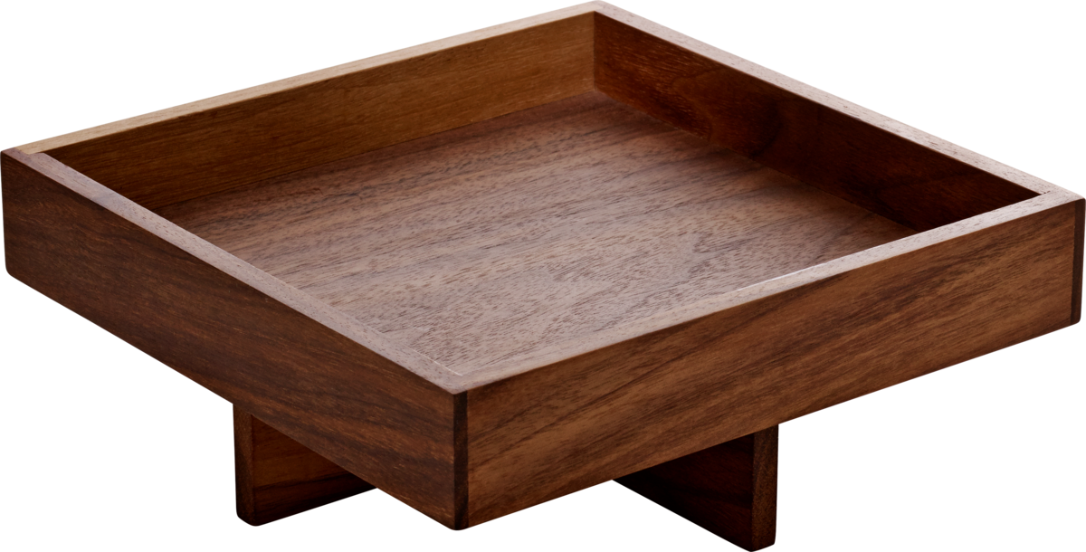 Holztablett mit erhöhtem Rand.
