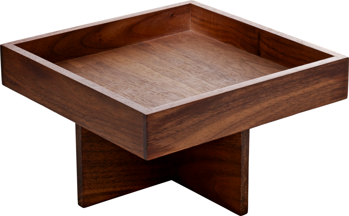 Holztablett mit erhöhtem Rand.