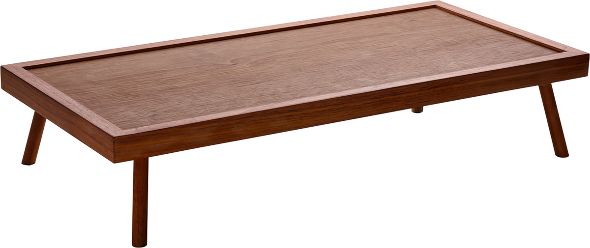 Holztablett mit Beinen.