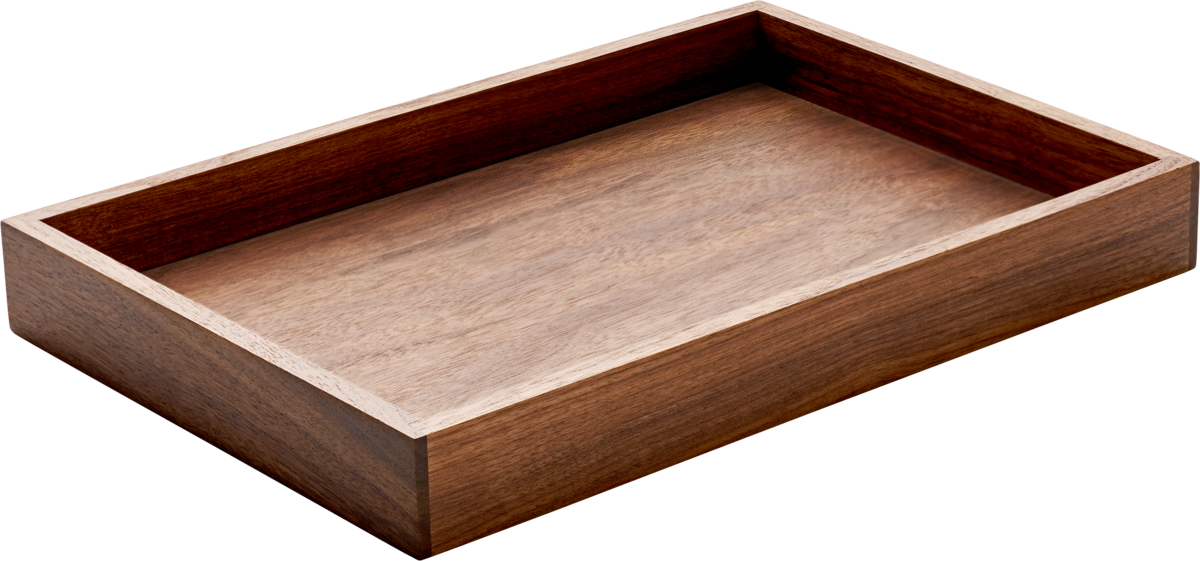 Holztablett rechteckig, braun, leer.