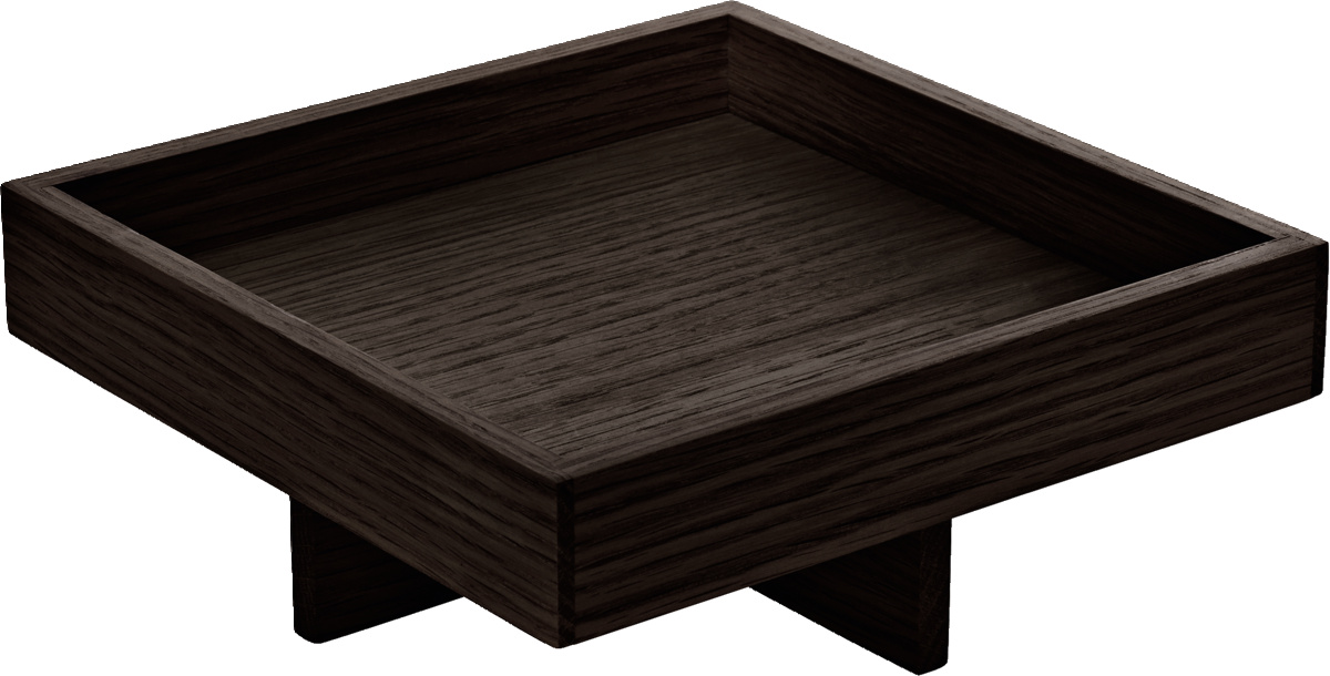 Holztablett mit erhöhtem Rand.