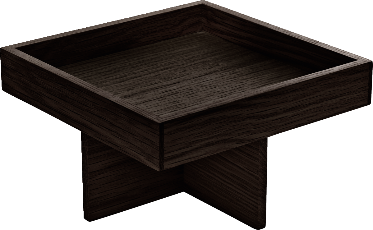 Holztablett auf Holzständer.