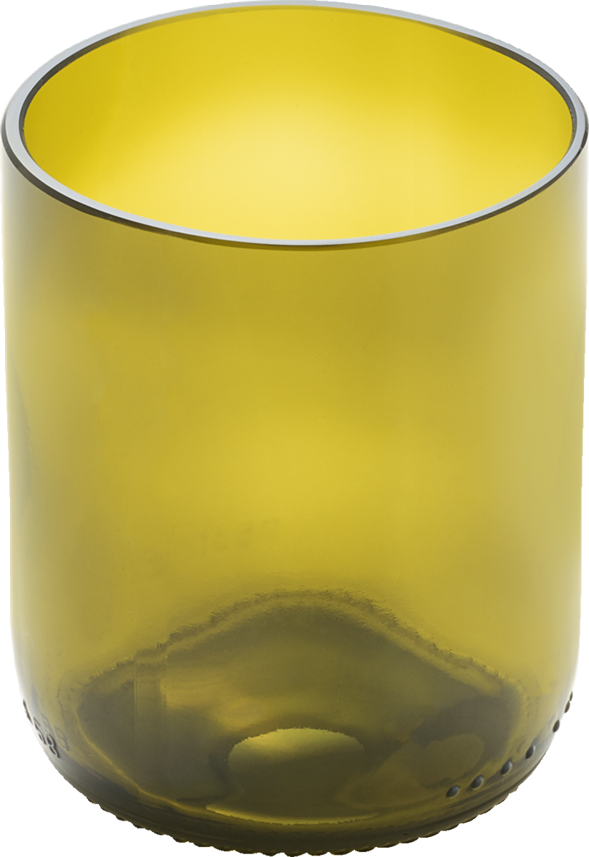 Gelbes Glas, zylindrische Form.