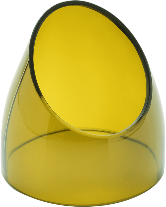 Gelbes, schräges Glasgefäß.