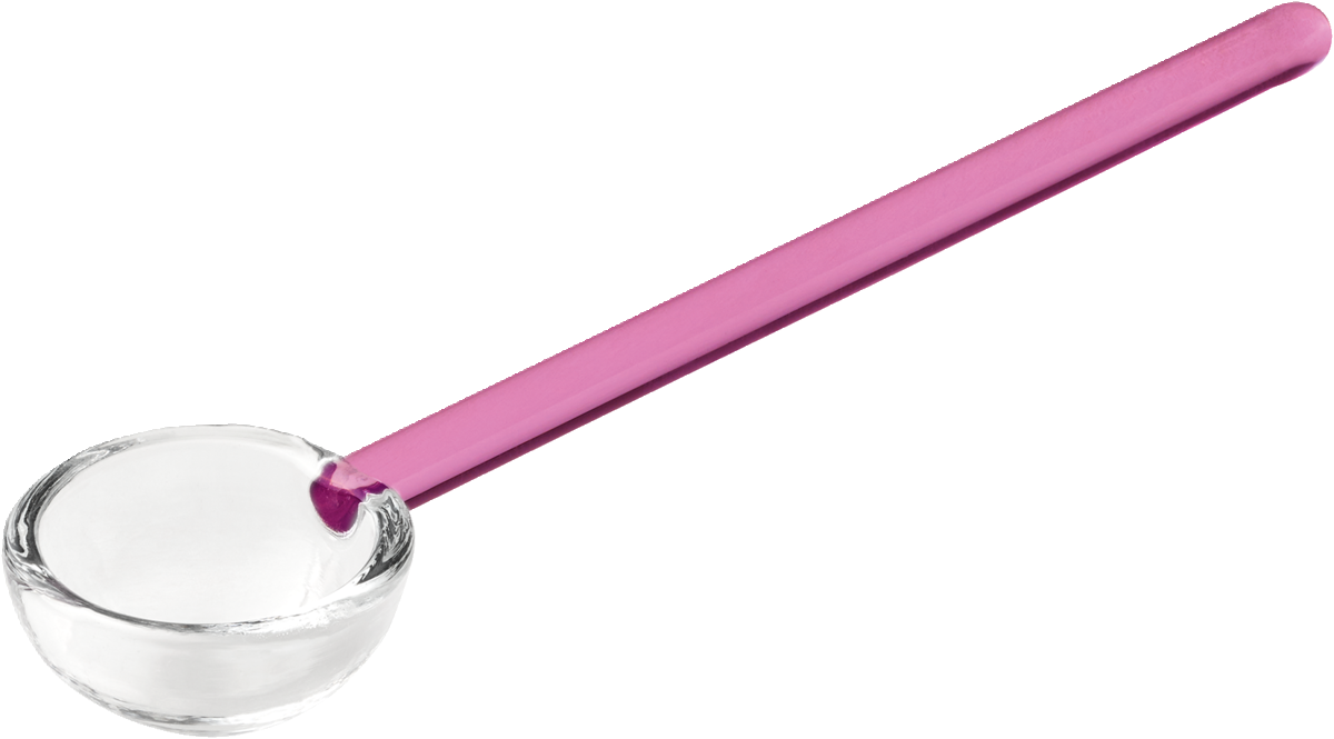 Löffel mit rosa Griff.