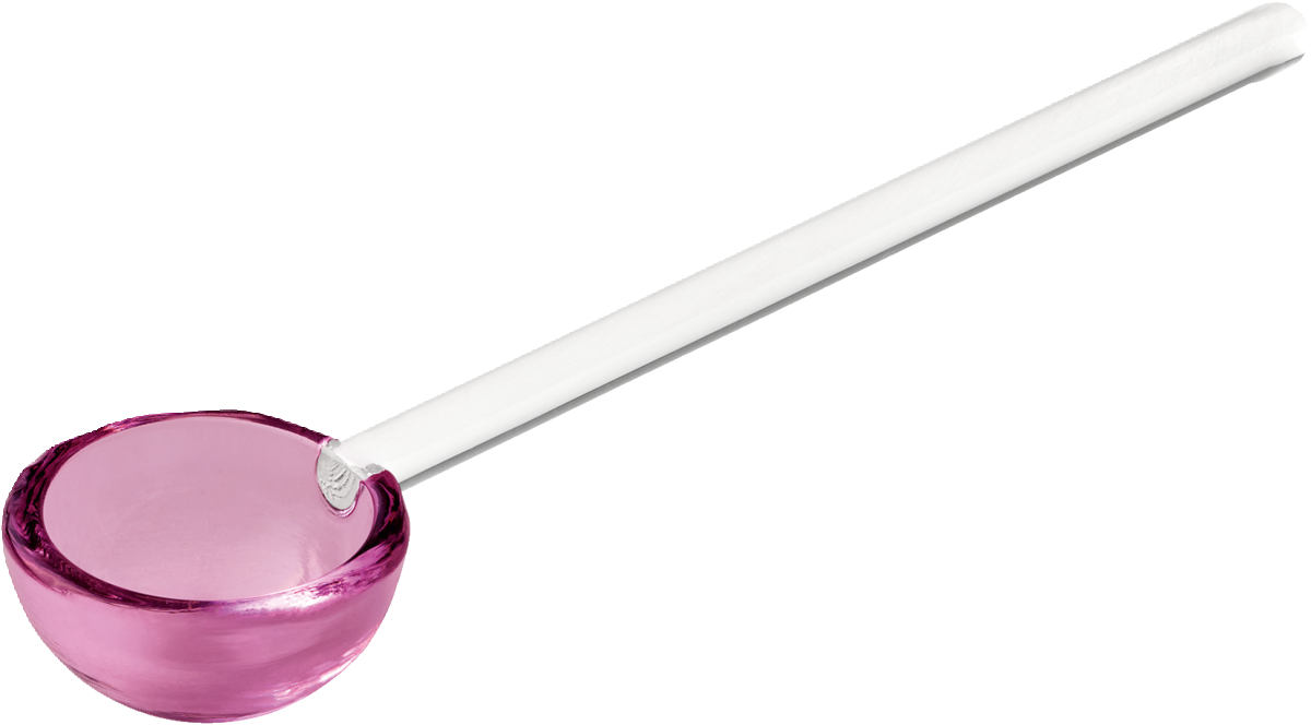 Löffel mit rosa Schale.