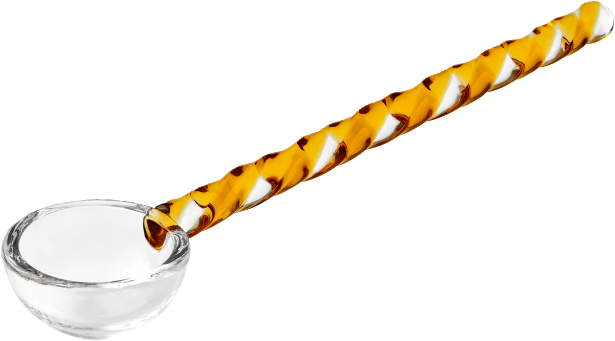 Löffel mit gelbem, gedrehtem Griff.