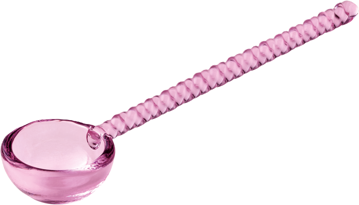 Rosa Löffel mit gedrehtem Griff.